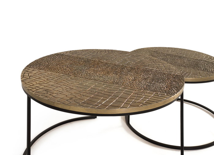 GINER Y COLOMER - Tables gigognes de salon en fer et aluminium - Set de 2 tables (Ø45x76 cm et 40x60x60 cm) - Couleur noir et bronze